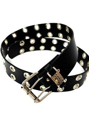 VTG Mudd Belt Blk 1.5” Leather Grommet Double Buckle Belt